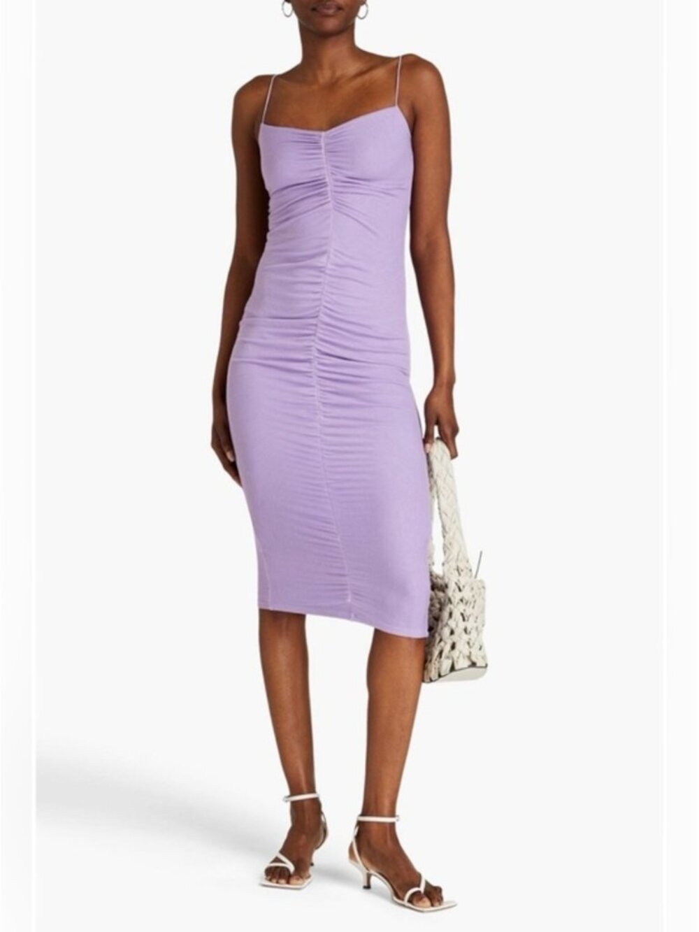 Enza Costa Ruched Ribbed Silk Blend Dress Purple Size XS